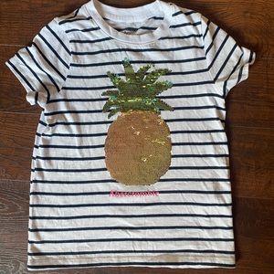 Girls Abercrombie white and black striped shirt with sequins pineapple